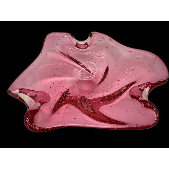 Czech Republic Vintage Art Glass Pink Bowl/Dish Hand Blown w/ Controlled Bubbles - Picture 2 of 16